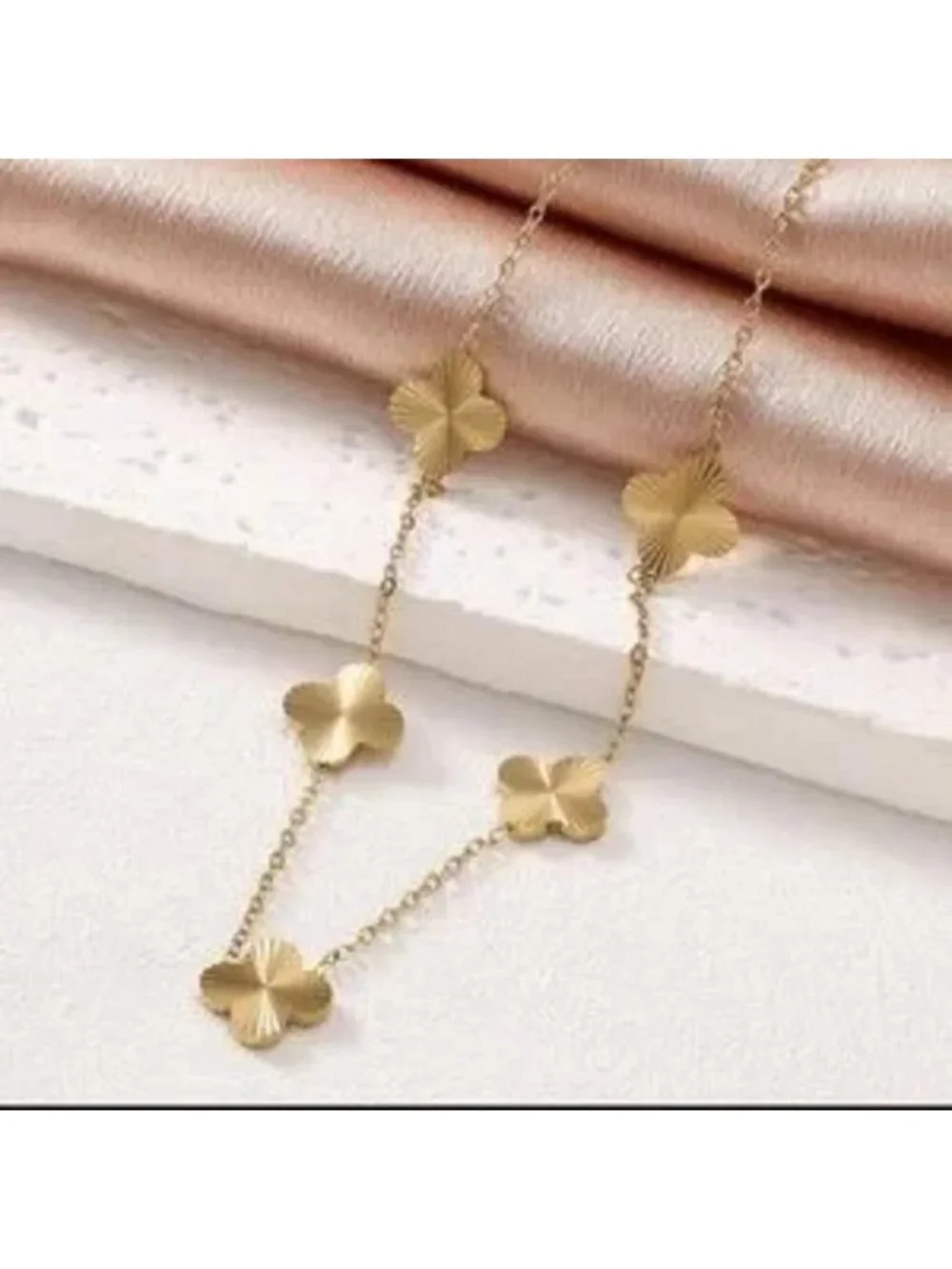 Gold Stainless Steel Clover Necklace, Bracelet Earring Set C 4-Piece